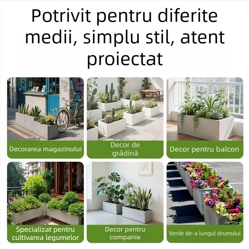 Ghiveci/ Cutie pentru flori din oxid de magneziu | Permeabil, Auto-udare, Rezistent la coroziune | Finisaj mat, Polire manuală, Montare pe perete/pe birou/pe podea