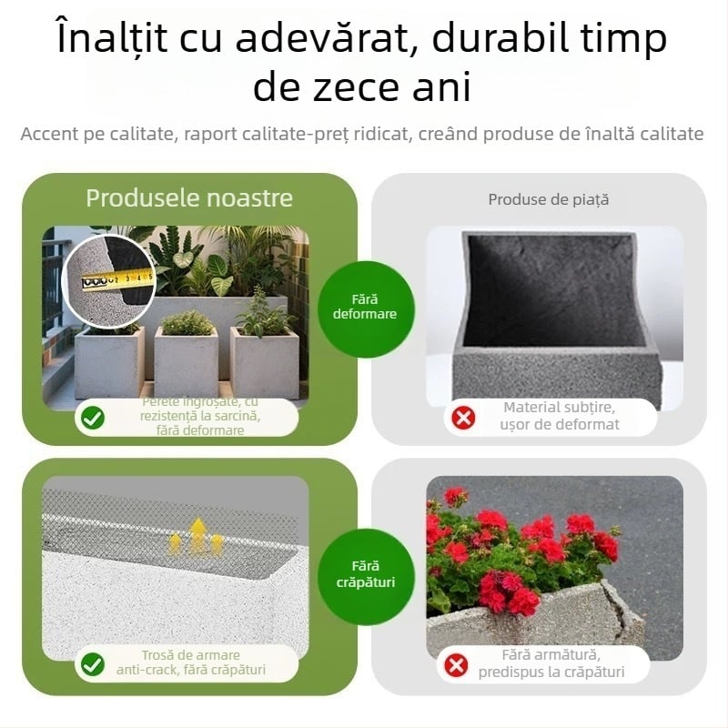 Ghiveci/ Cutie pentru flori din oxid de magneziu | Permeabil, Auto-udare, Rezistent la coroziune | Finisaj mat, Polire manuală, Montare pe perete/pe birou/pe podea