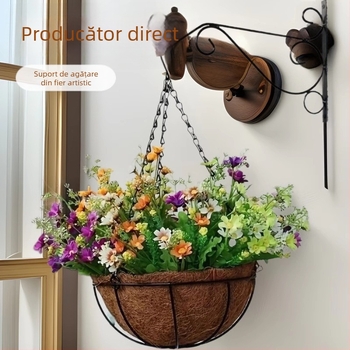 Ghiveci suspendat pentru flori, rotund, din fier artistic, stil european, brand Create Season