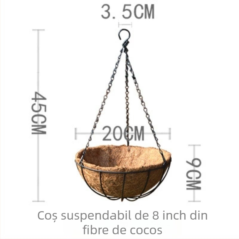 Ghiveci suspendat pentru flori, rotund, din fier artistic, stil european, brand Create Season