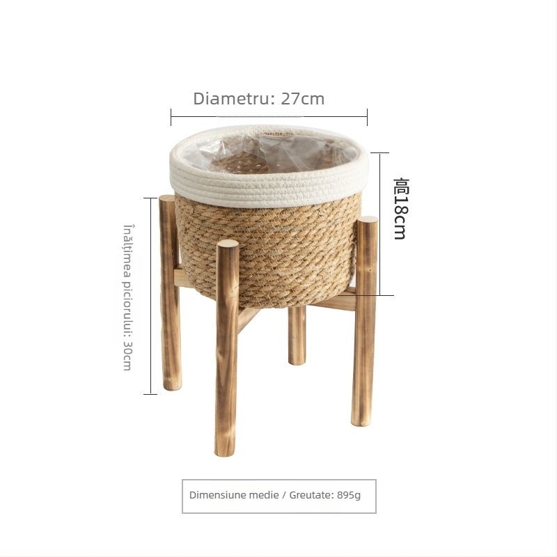 Suport din lemn pentru ghivece, montat pe podea, realizare manuală, stil simplu, destinat grădinăritului acasă și plantelor de pe balcon.