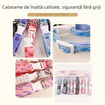 Set din bumbac pentru câini și pisici: zgardă și lesă cu clopoțel și model desen animat