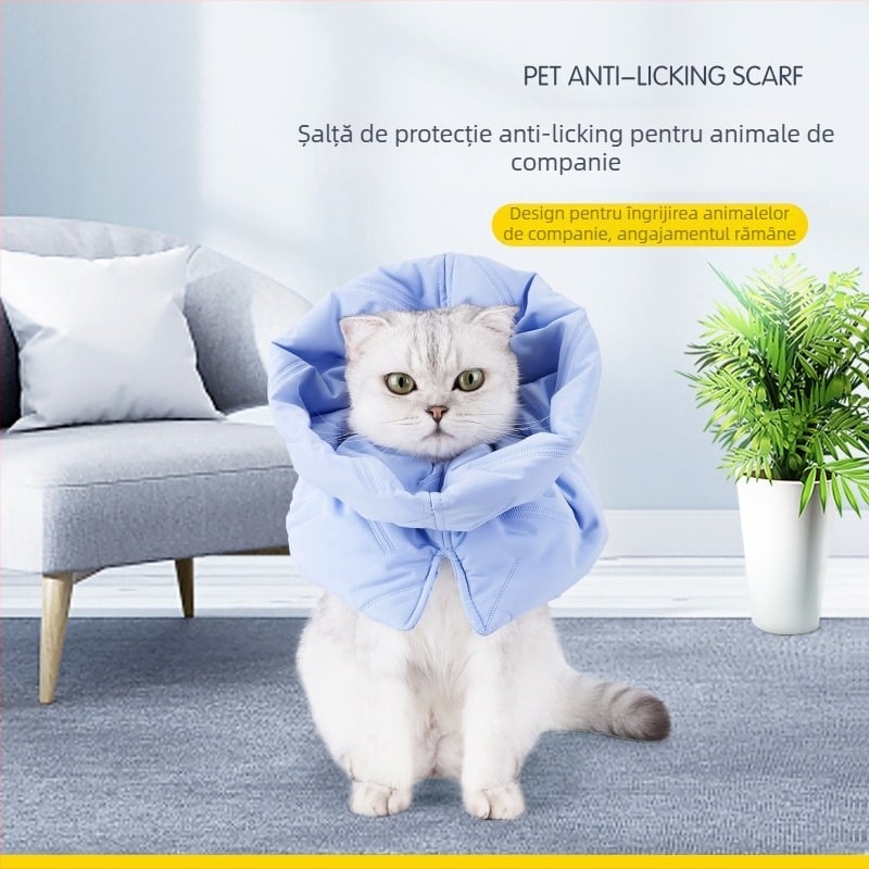 Colier Elizabetan pentru pisici, umplut cu bumbac – confortabil și nerestrictiv, design monocrom din poliester.