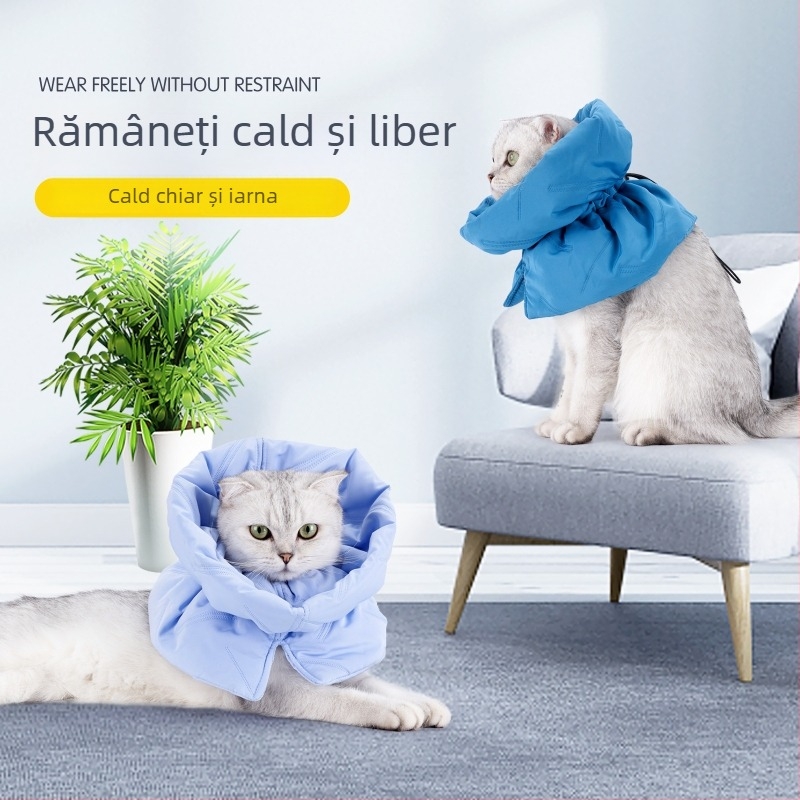 Colier Elizabetan pentru pisici, umplut cu bumbac – confortabil și nerestrictiv, design monocrom din poliester.