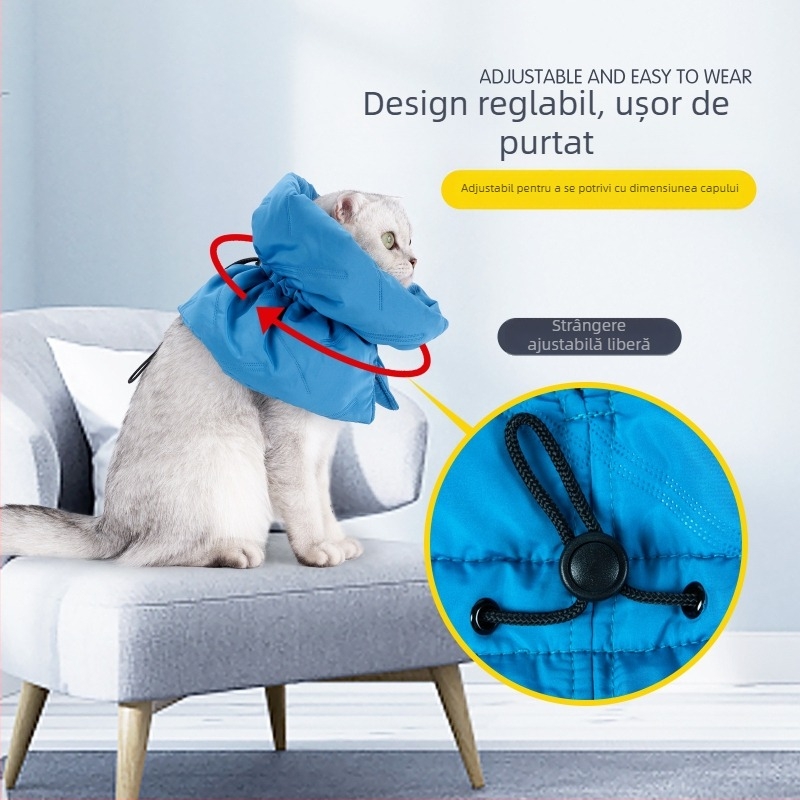 Colier Elizabetan pentru pisici, umplut cu bumbac – confortabil și nerestrictiv, design monocrom din poliester.