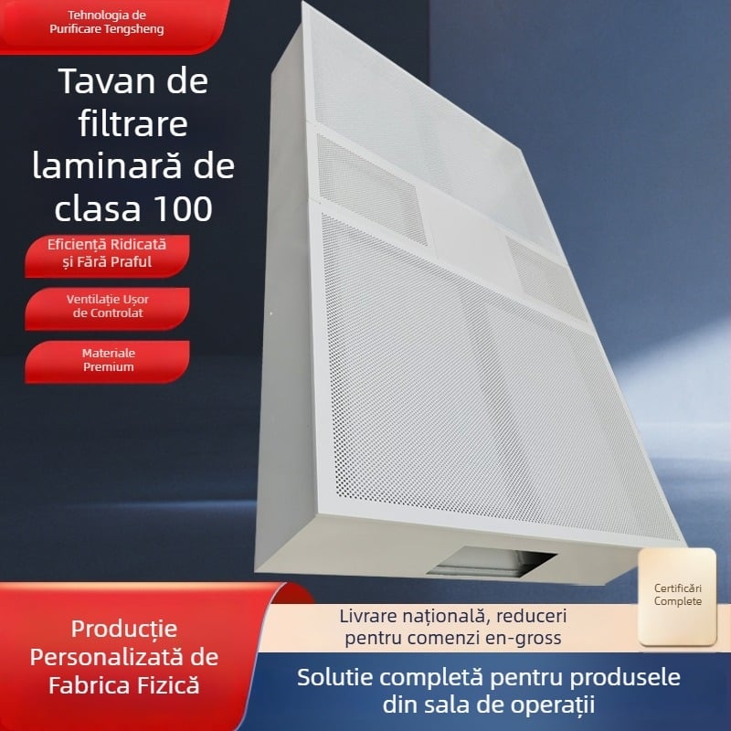 Plafon de alimentare cu aer laminar — filtrare prin adsorbție fizică; volum de aer personalizabil; zgomot ajustabil