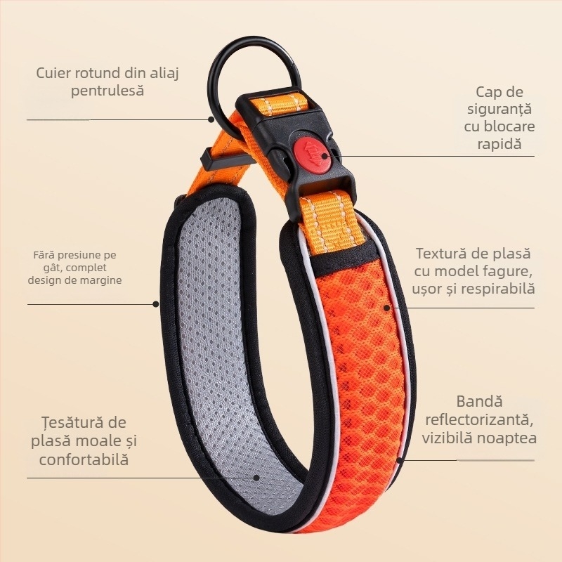 Set zgardă și lesă pentru câini de talie medie, cu model în carouri colorate, din poliester, rezistent la mușcături