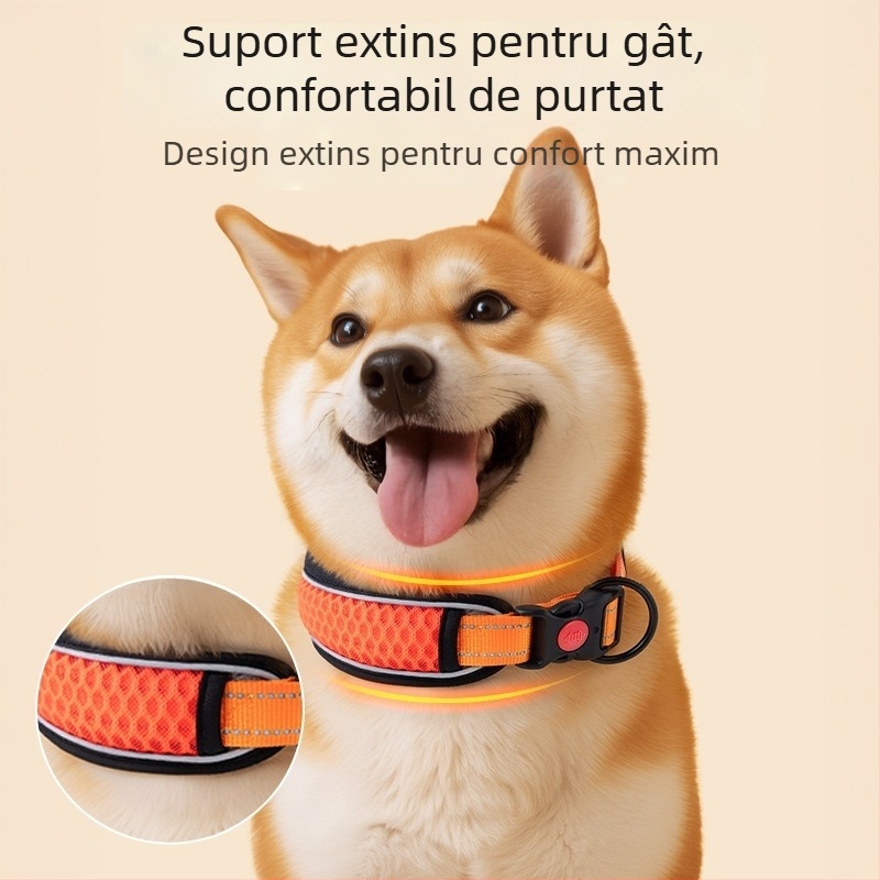 Set zgardă și lesă pentru câini de talie medie, cu model în carouri colorate, din poliester, rezistent la mușcături