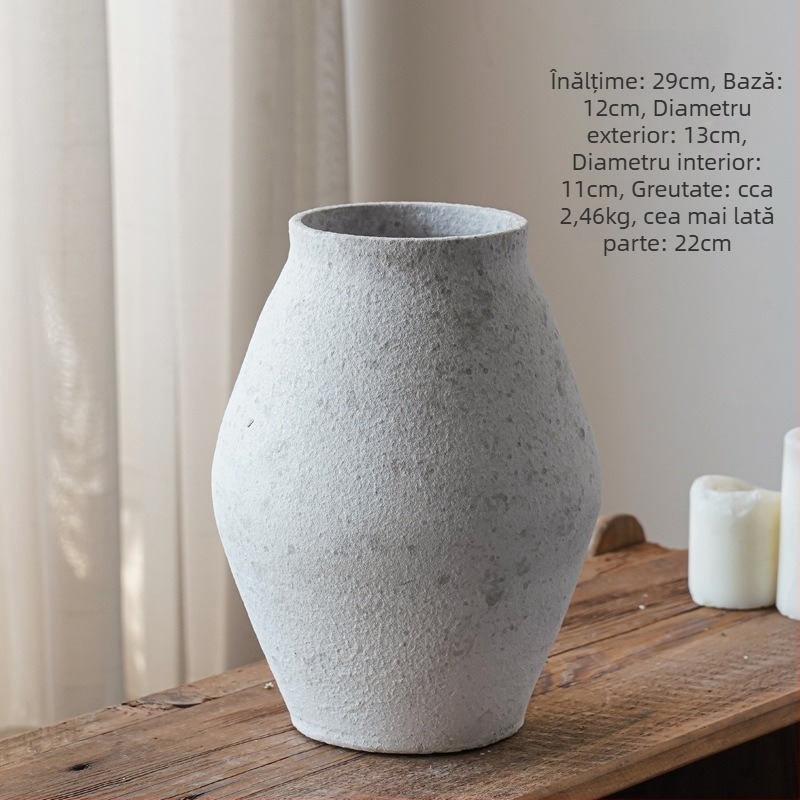 Vază vintage din ceramică, stil chinezesc, lucrată manual din lut gros, aspect retro, suprafață din ceramică pietrificată, brand Fan Zhu