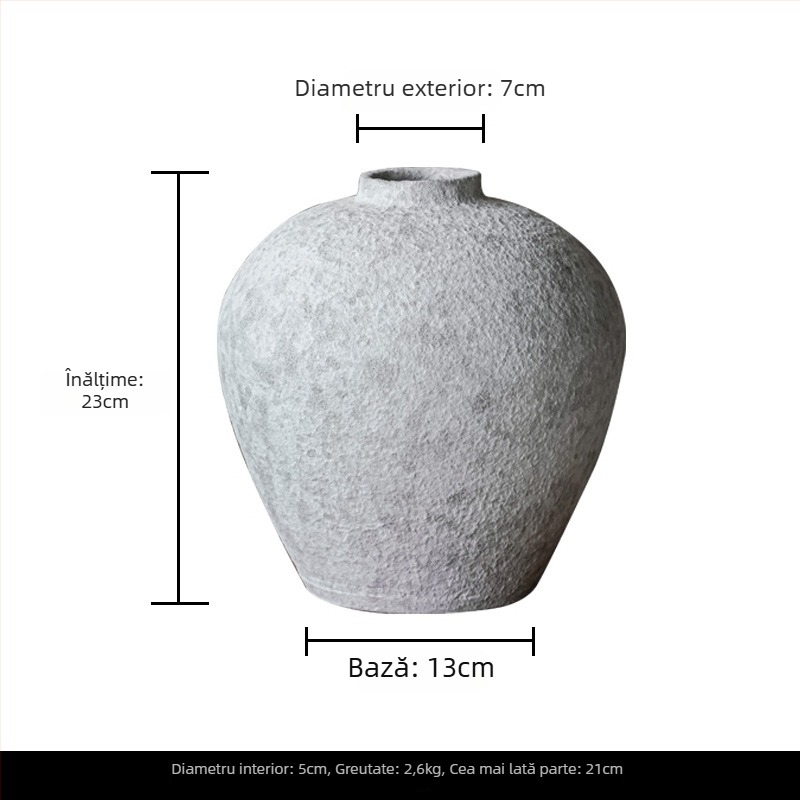 Vază vintage din ceramică, stil chinezesc, lucrată manual din lut gros, aspect retro, suprafață din ceramică pietrificată, brand Fan Zhu