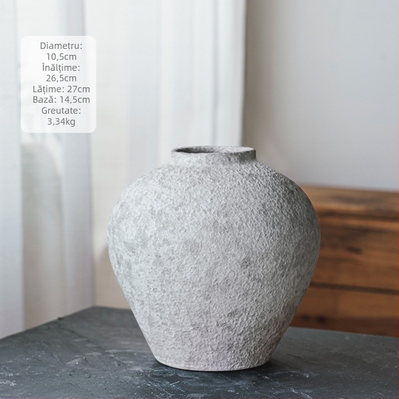 Vază vintage din ceramică, stil chinezesc, lucrată manual din lut gros, aspect retro, suprafață din ceramică pietrificată, brand Fan Zhu