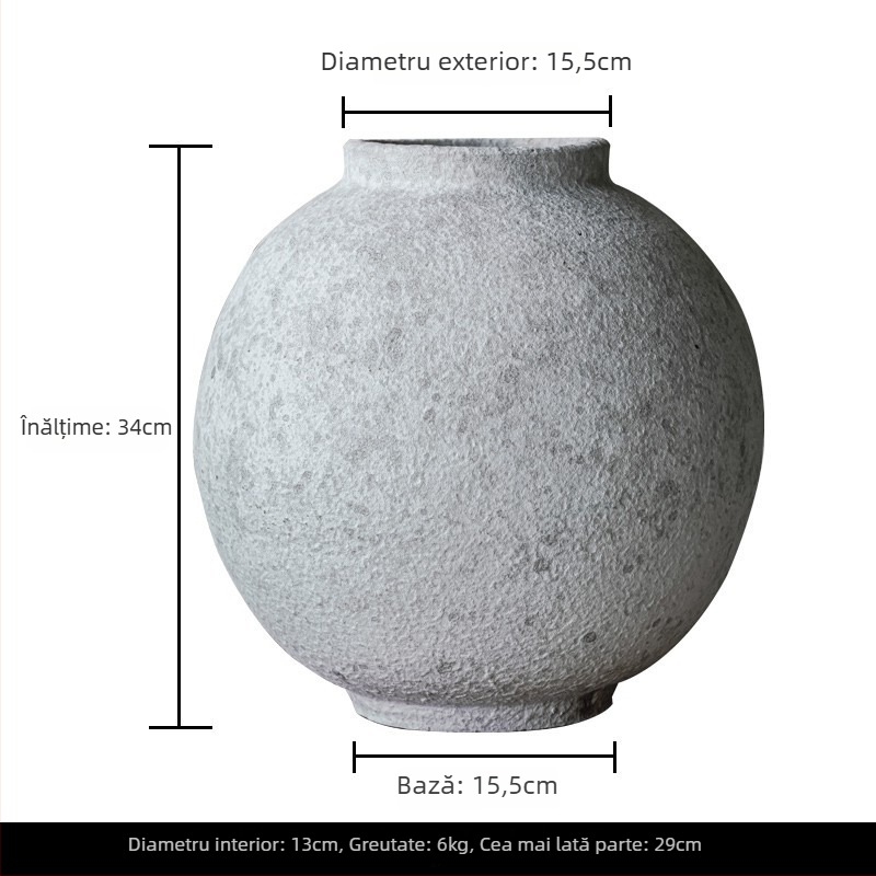 Vază vintage din ceramică, stil chinezesc, lucrată manual din lut gros, aspect retro, suprafață din ceramică pietrificată, brand Fan Zhu