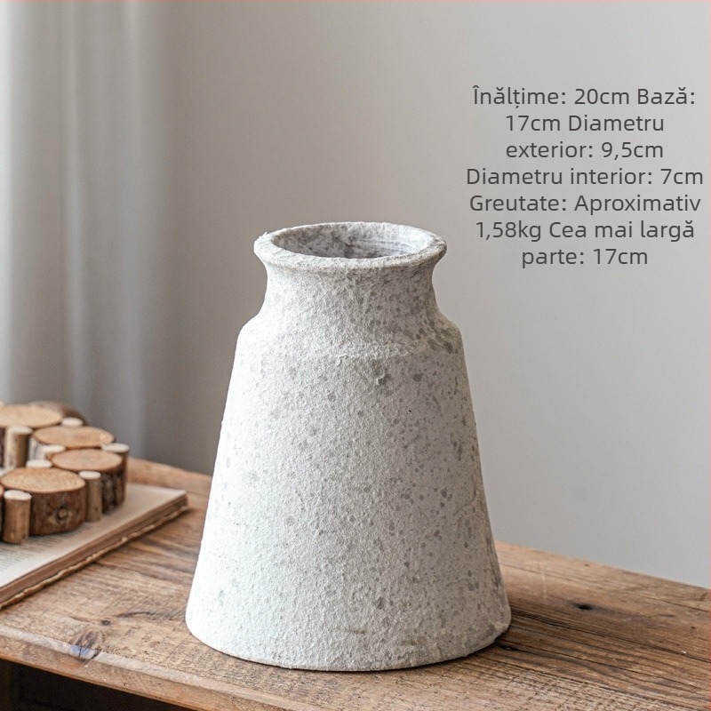 Vază vintage din ceramică, stil chinezesc, lucrată manual din lut gros, aspect retro, suprafață din ceramică pietrificată, brand Fan Zhu