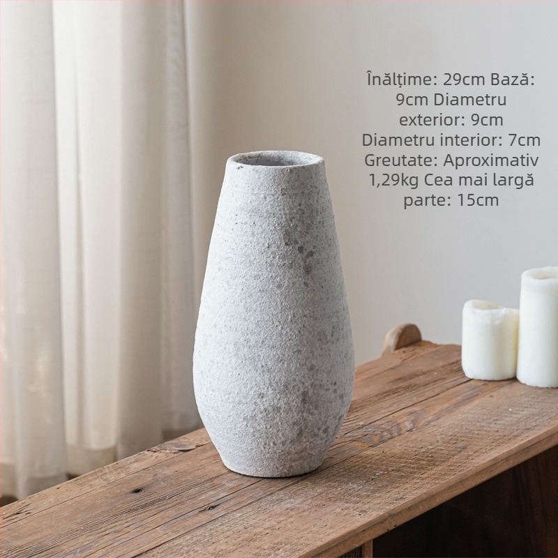 Vază vintage din ceramică, stil chinezesc, lucrată manual din lut gros, aspect retro, suprafață din ceramică pietrificată, brand Fan Zhu