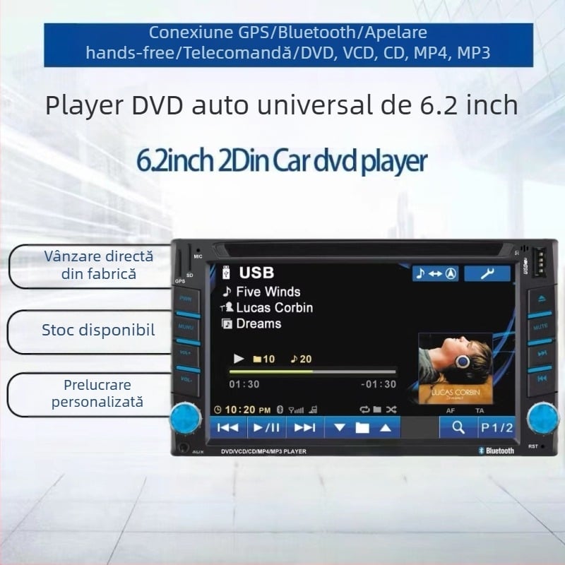 Player DVD auto cu navigație DVD încorporată, Windows OS, rezoluție 800x480, Bluetooth, USB/TF/AUX