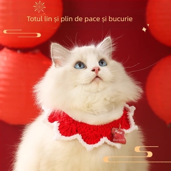 Colier pentru pisici – model desen animat, material lână, potrivit pentru toate animalele de companie, patru sezoane