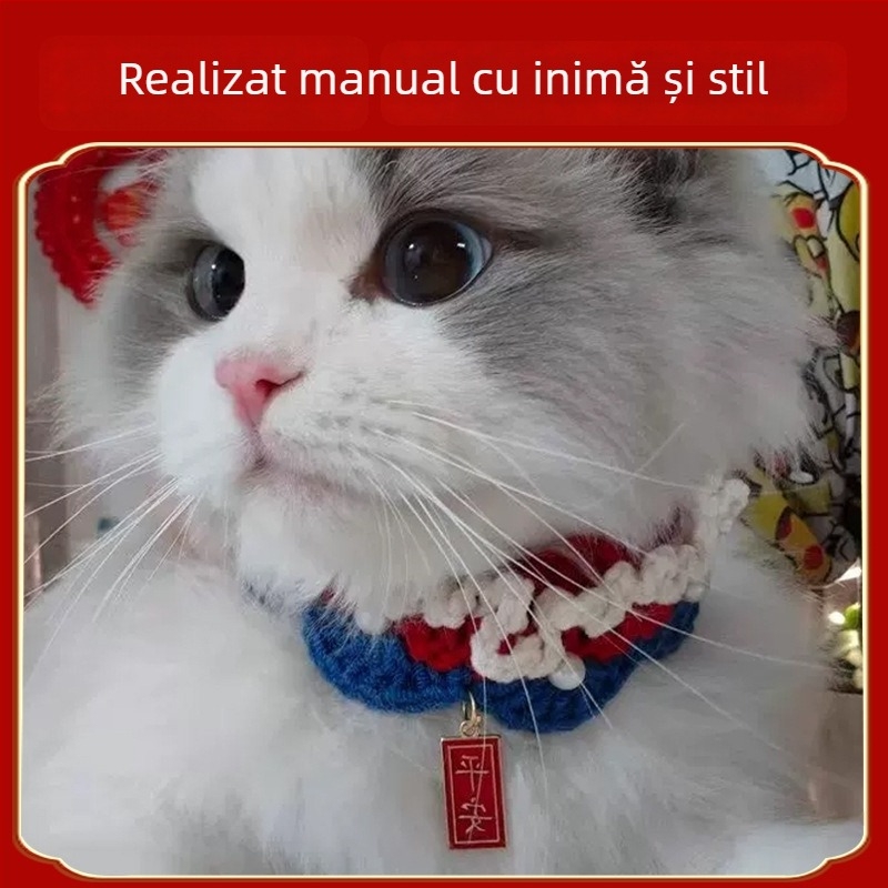 Pisică RagDoll — eșarfă tricotată și accesoriu pentru gât, gradient auriu
