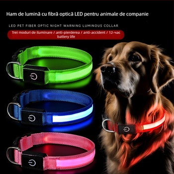Colier pentru câine, încărcare USB, iluminat, din nylon, versiune cu luminozitate înaltă