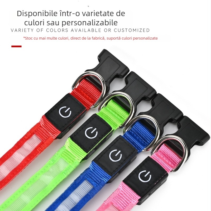 Colier pentru câine, încărcare USB, iluminat, din nylon, versiune cu luminozitate înaltă