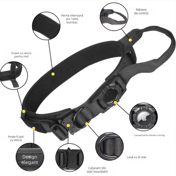 Guler protector AirTag pentru câini de talie medie și mare, din nylon