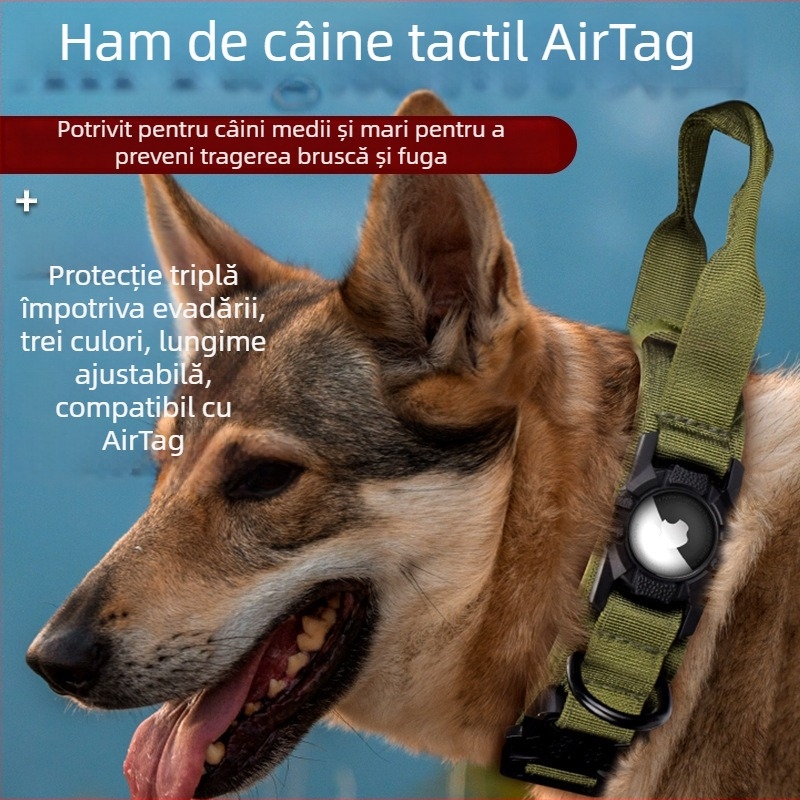 Guler protector AirTag pentru câini de talie medie și mare, din nylon