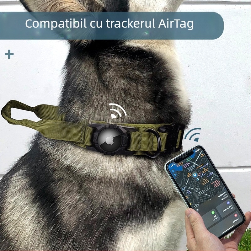 Guler protector AirTag pentru câini de talie medie și mare, din nylon