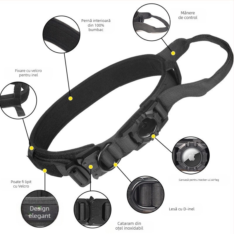 Guler protector AirTag pentru câini de talie medie și mare, din nylon