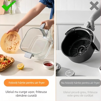 Hârtie de copt pătrată pentru air fryer, cu acoperire din silicon, groasă, de calitate alimentară, absorbantă de ulei