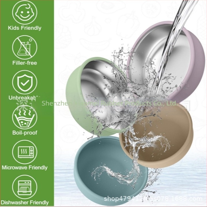 Bol de hrănire pentru bebeluți cu ventuză, din oțel inoxidabil 304 și silicon, demontabil, antiderapant și izolat termic, pentru copii peste 3 luni