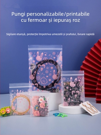Geantă mini pentru bijuterii cu imprimare color, închidere auto-sigilantă, design drăguț cu desene animate, husă de depozitare din plastic îngroșat