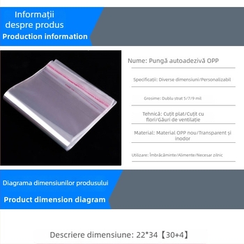 Pungă de ambalaj OPP transparentă, autoadezivă, format A4, lățime 22 cm, pungă din plastic cu fermoar și imprimare a logo-ului