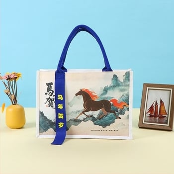 Geantă tote din pânză pentru studenți, design simplu, capacitate mare, accent cu panglică tridimensională, imprimare prin transfer termic (Imprimarea logo-ului: Nu)