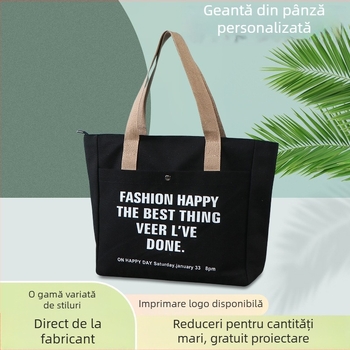 Geantă de pânză cu logo personalizat, curea de umăr, capacitate mare; metode de imprimare: transfer termic, serigrafie, imprimare mecanică