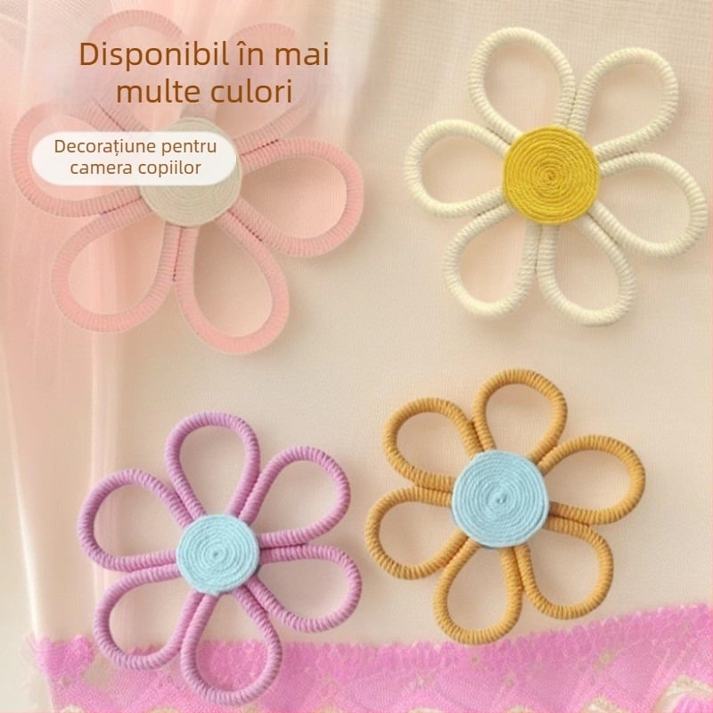 Tapiserie din frunze din bumbac, lucrată manual, pentru perete, cu margaretă boemă și pandantiv curcubeu