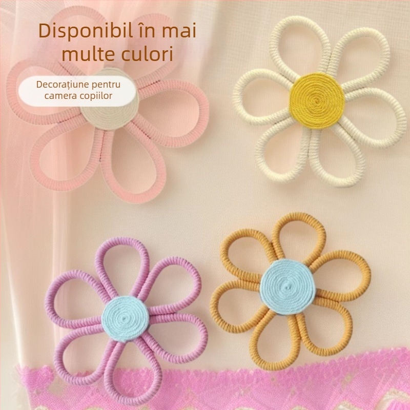 Tapiserie din frunze din bumbac, lucrată manual, pentru perete, cu margaretă boemă și pandantiv curcubeu