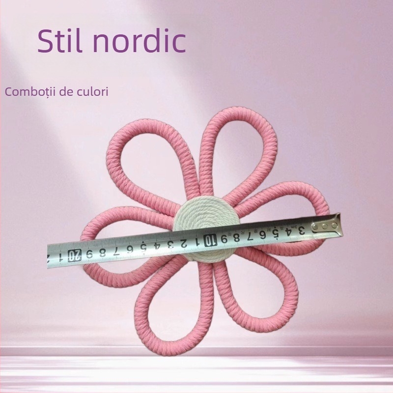 Tapiserie din frunze din bumbac, lucrată manual, pentru perete, cu margaretă boemă și pandantiv curcubeu