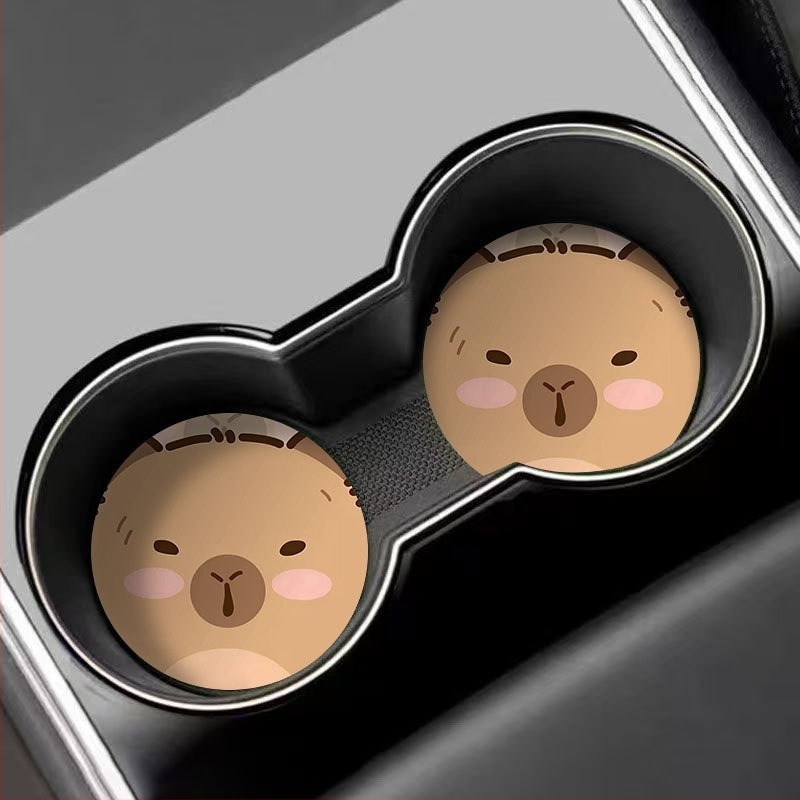 Covoraș interior pentru mașină cu motif Capybara, spațiu de depozitare și suport pentru pahar în slotul ușii, PVC, personalizare disponibilă, cod produs Kkk car coaster