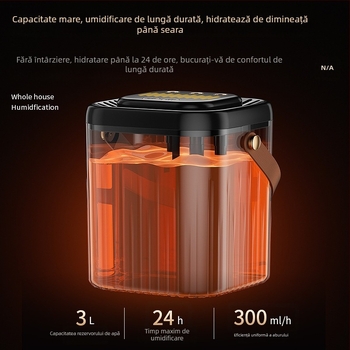 Umidificator cu 3 prize de ceață, rezervor mare 2.6–4.0 L, funcționare silențioasă, alimentare USB, pentru 10–20 m²
