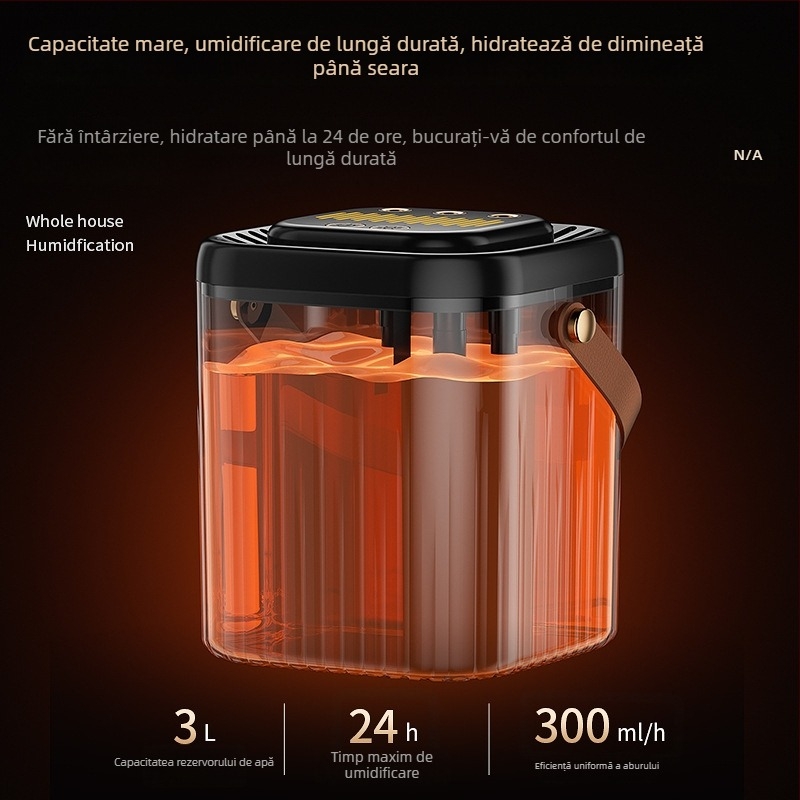 Umidificator cu 3 prize de ceață, rezervor mare 2.6–4.0 L, funcționare silențioasă, alimentare USB, pentru 10–20 m²