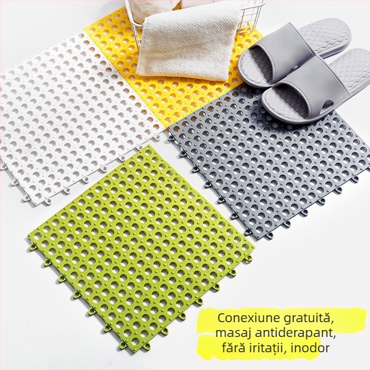 Covoraș de baie antiderapant, impermeabil, cu găuri rotunde – design modern minimalist, material TPE, fabricat în China