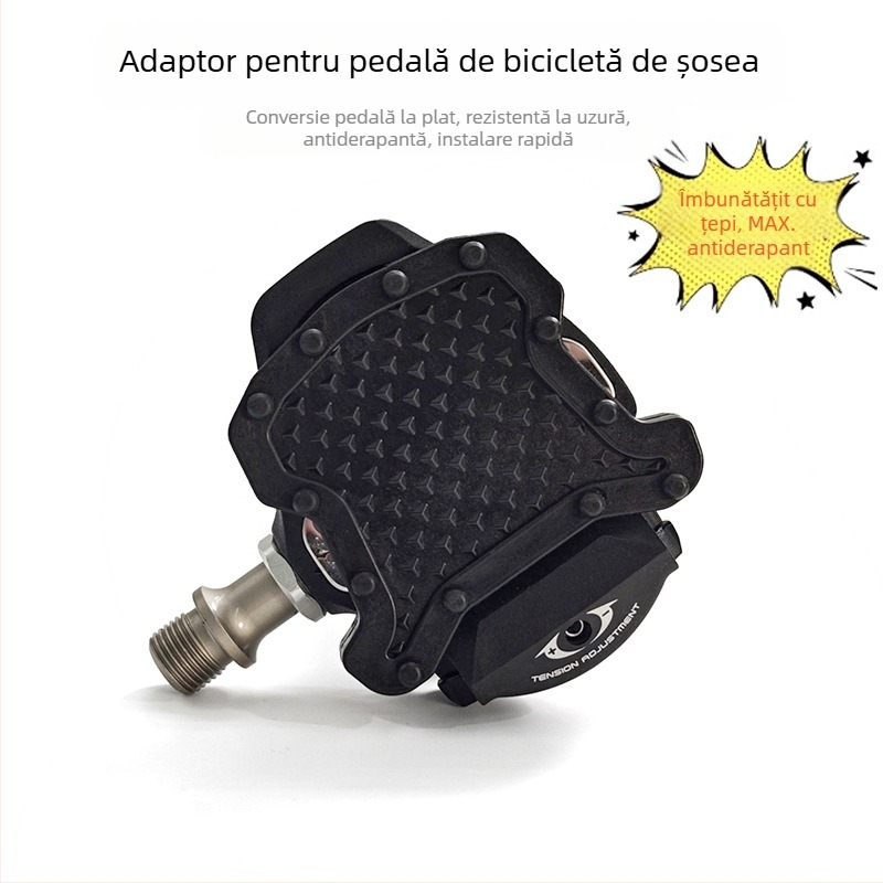 Convertor pentru pedale anti-derapare pentru bicicletă de șosea, către pedale plate; corp din nylon, set de 2, compatibil SPD Shimano și LOOK Keo