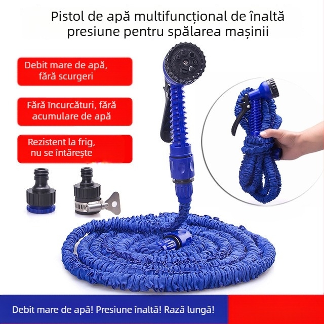 Furtun de apă telescopic 3x, cu duză multifuncțională de înaltă presiune pentru spălarea mașinii, grădină și gazon