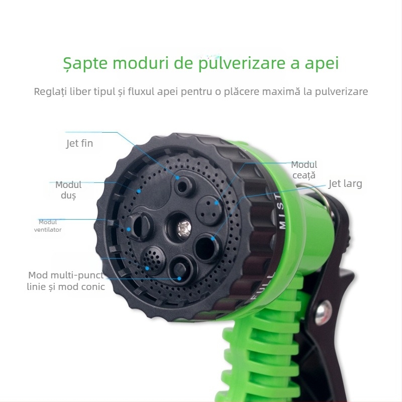 Set de duș pentru mașină cu furtun telescopic, presiune înaltă, furtun de uz casnic, unealtă de udare și perie de curățare a podelei