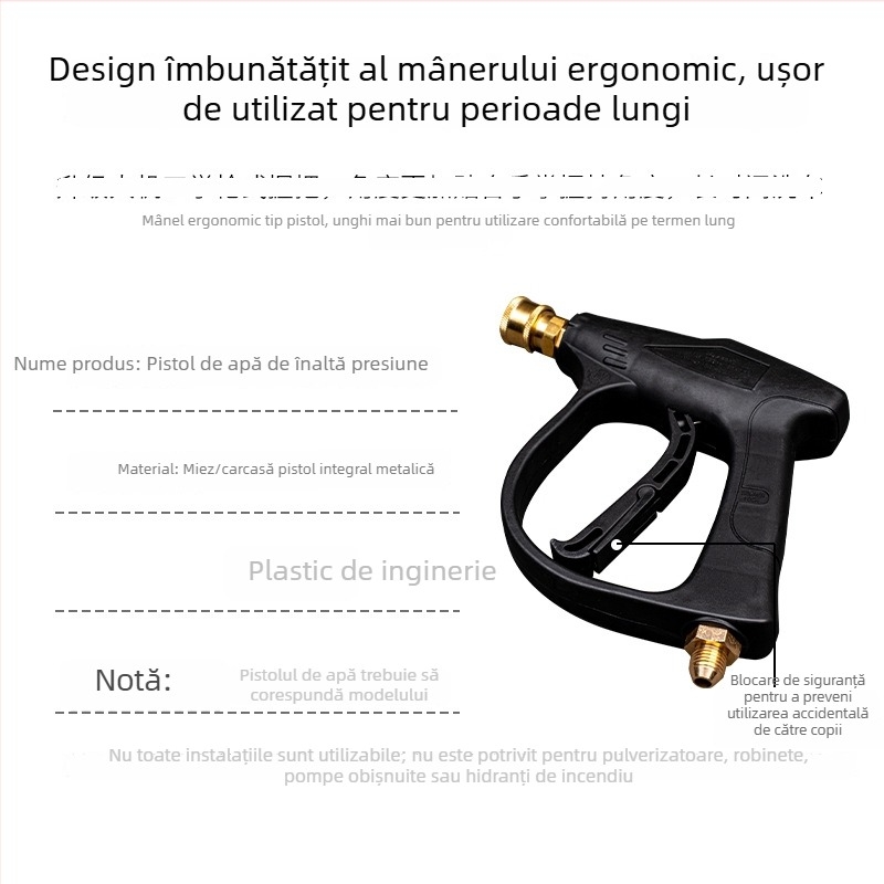 Pistol de spălat cu presiune înaltă pentru mașini, cap din cupru, supapă din aluminiu, anti-încurcare
