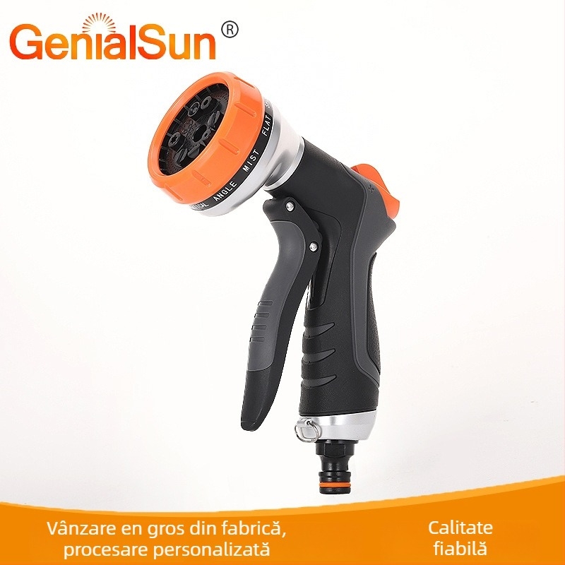 Pistol de apă pentru grădină, 10 funcții, control frontal, duză mare, pentru udarea plantelor și spălarea mașinii
