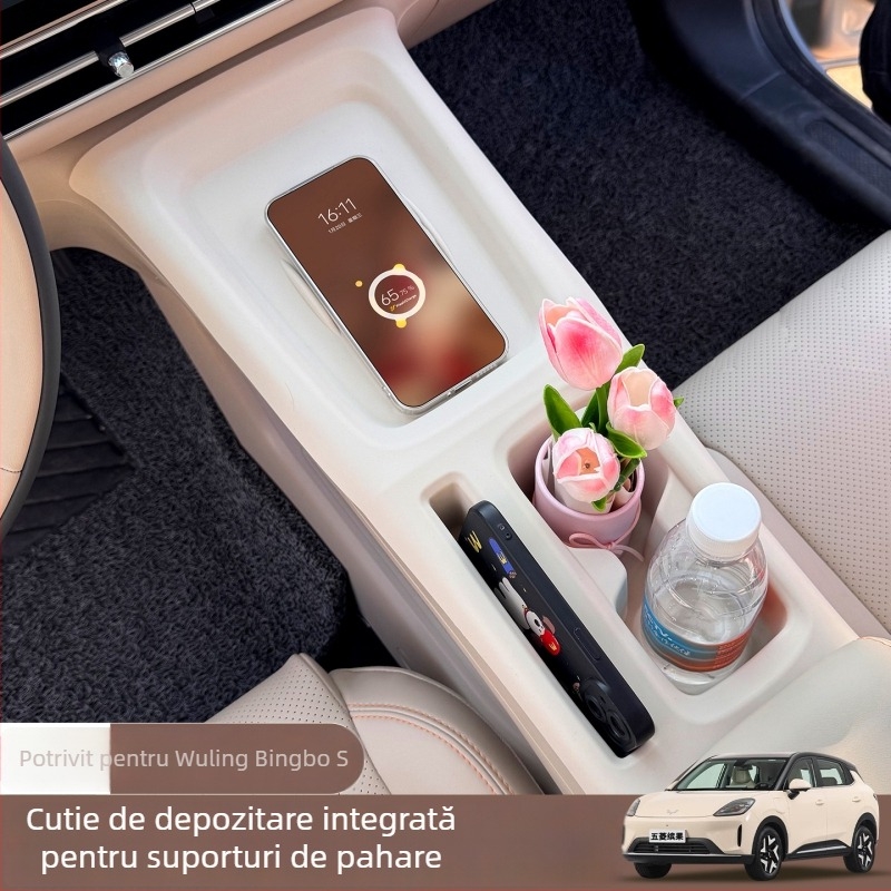 Suport din silicon cu design integrat pentru pahare și compartiment central de depozitare, covoraș anti-alunecare pentru interiorul mașinii, compatibil Wuling Bingo S
