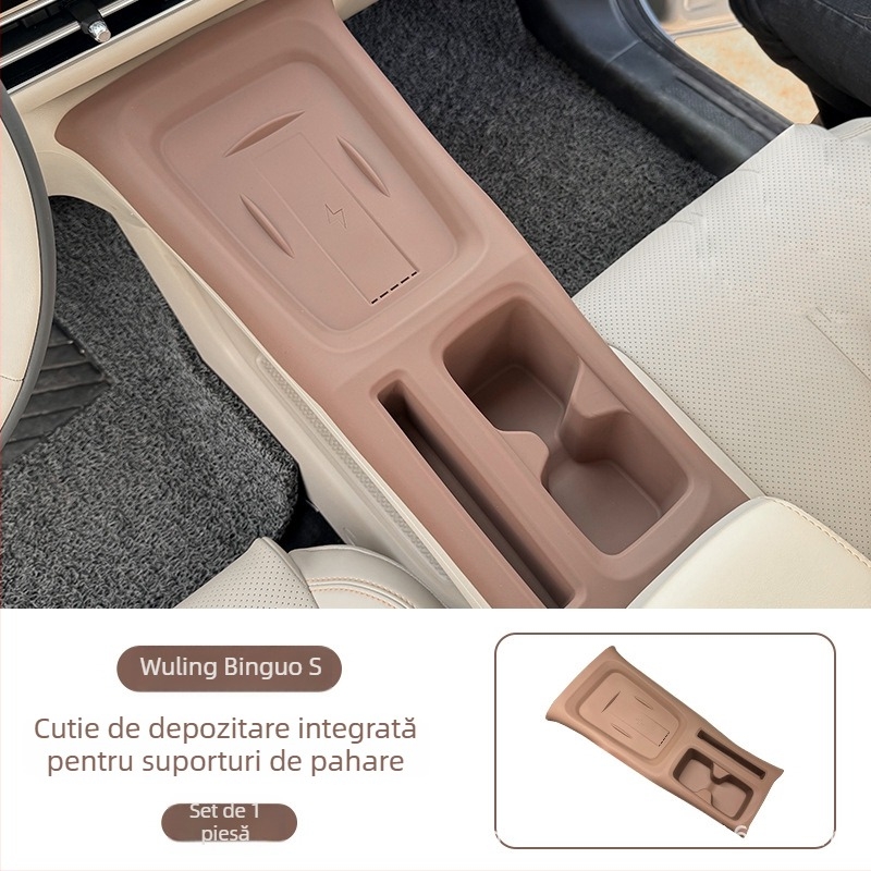 Suport din silicon cu design integrat pentru pahare și compartiment central de depozitare, covoraș anti-alunecare pentru interiorul mașinii, compatibil Wuling Bingo S