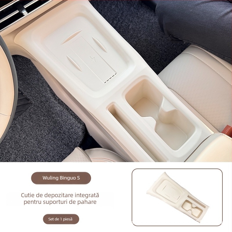 Suport din silicon cu design integrat pentru pahare și compartiment central de depozitare, covoraș anti-alunecare pentru interiorul mașinii, compatibil Wuling Bingo S