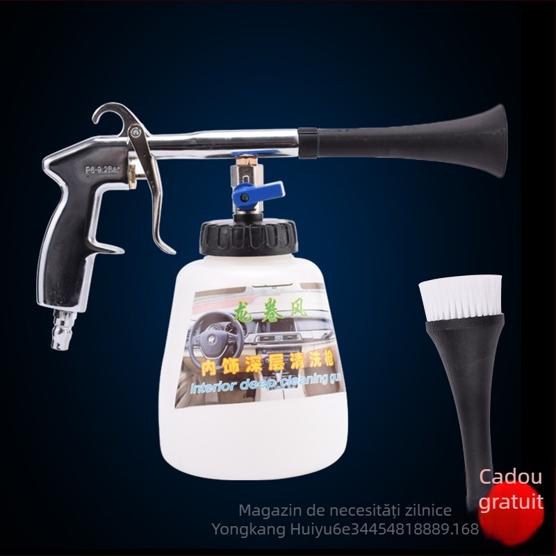 Pistol de curățare pentru interiorul mașinii, cu funcții de suflare de praf pneumatică, suflare de aer, pistol cu spumă și aer la presiune înaltă