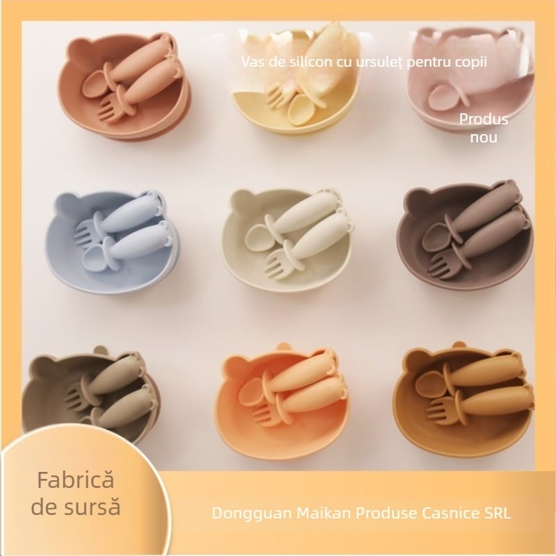 Bol pentru bebeluși din silicon, în formă de urs, de calitate alimentară, anti-cădere și anti-arși